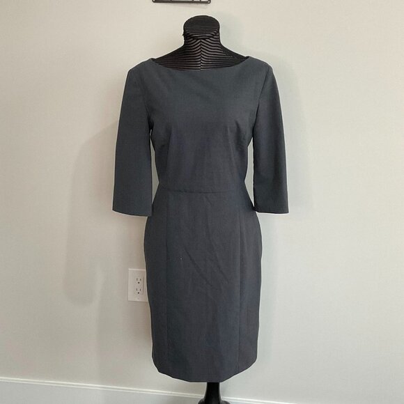 Of Mercer Boat Neck Sheath Dress 3/4 Sleeve Back Zip Size 6 Gray - Picture 1 of 3
